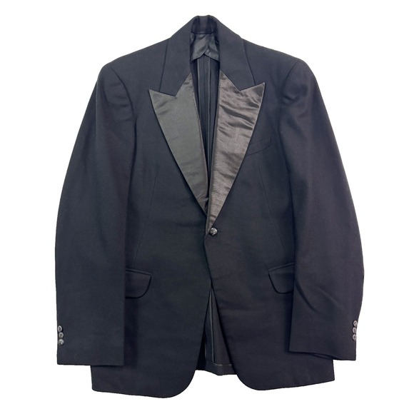 VTG 1930s Black Tuxedo Jacket 36S Dinner Evening USA Flannel Wool Satin Mens